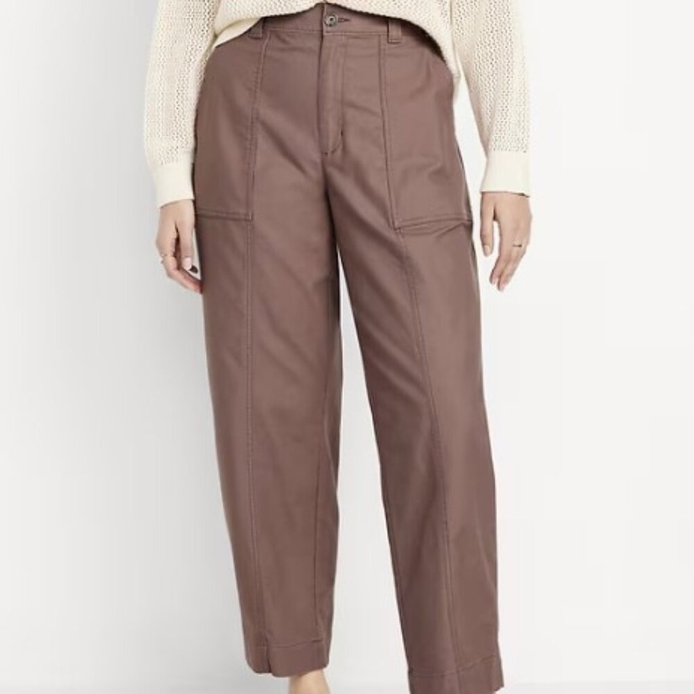 High-Waisted Canvas Barrel Ankle Pants
